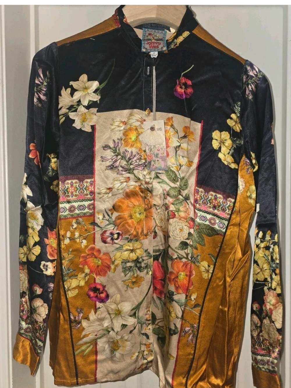 Johnny Was Black & Gold Floral Button-Down Shirt